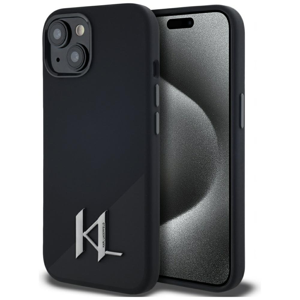 Karl Lagerfeld Silikona Shadow Metal Initial Magnētiskais viedtālruņa apvalks iPhone 15 melns