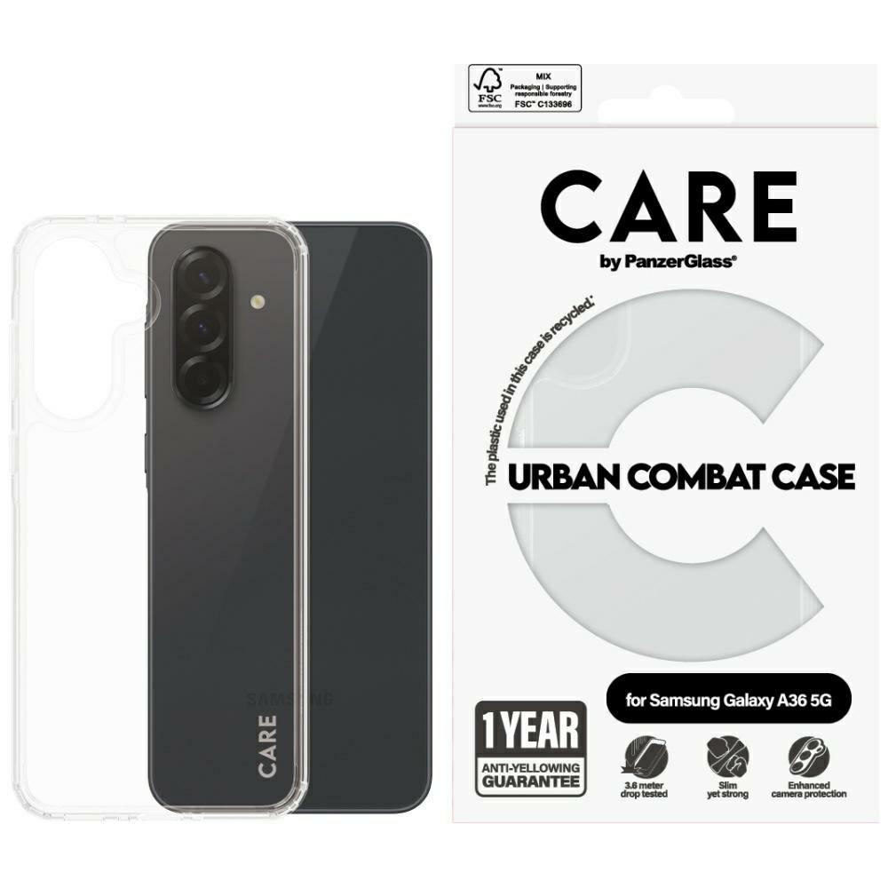 CARE by PanzerGlass Flagship Urban Combat viedtālruņa apvalks Samsung Galaxy A36 5G – caurspīdīgs