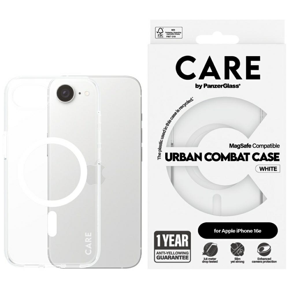 CARE by PanzerGlass Flagmanis Urban Combat Balta Magnētiskais iPhone 16e viedtālruņa apvalks - caurspīdīgs