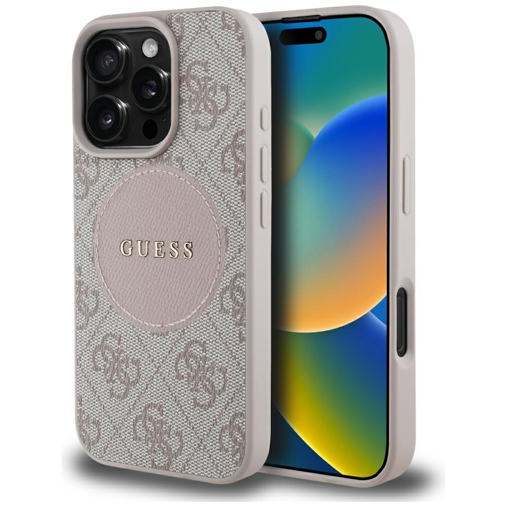 Guess 4G Circle Classic Logo Magnētiskais viedtālruņa apvalks iPhone 16 Pro Max - rozā