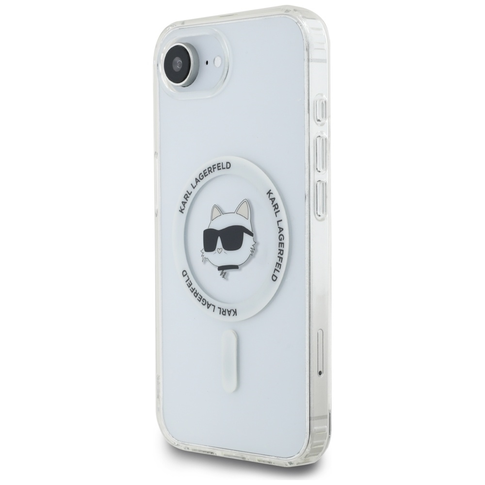 Karl Lagerfeld IML Metal Choupette Head MagSafe iPhone 16e viedtālruņa apvalks - balts