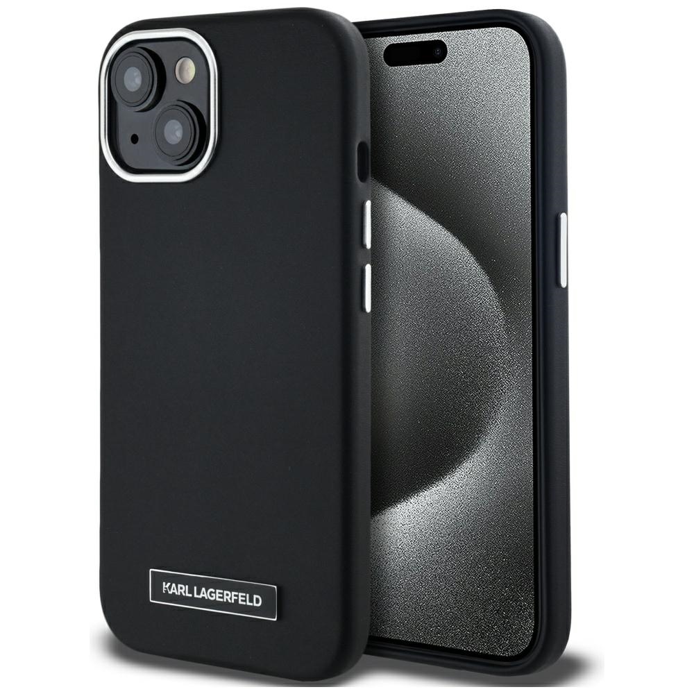 Karl Lagerfeld FW Metal Plate Magnētiskais iPhone 15 viedtālruņa apvalks - melns