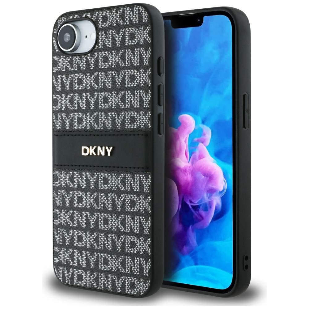 DKNY atkārtota tekstūras raksta ar tonālām svītrām apvalks iPhone 16e - melns
