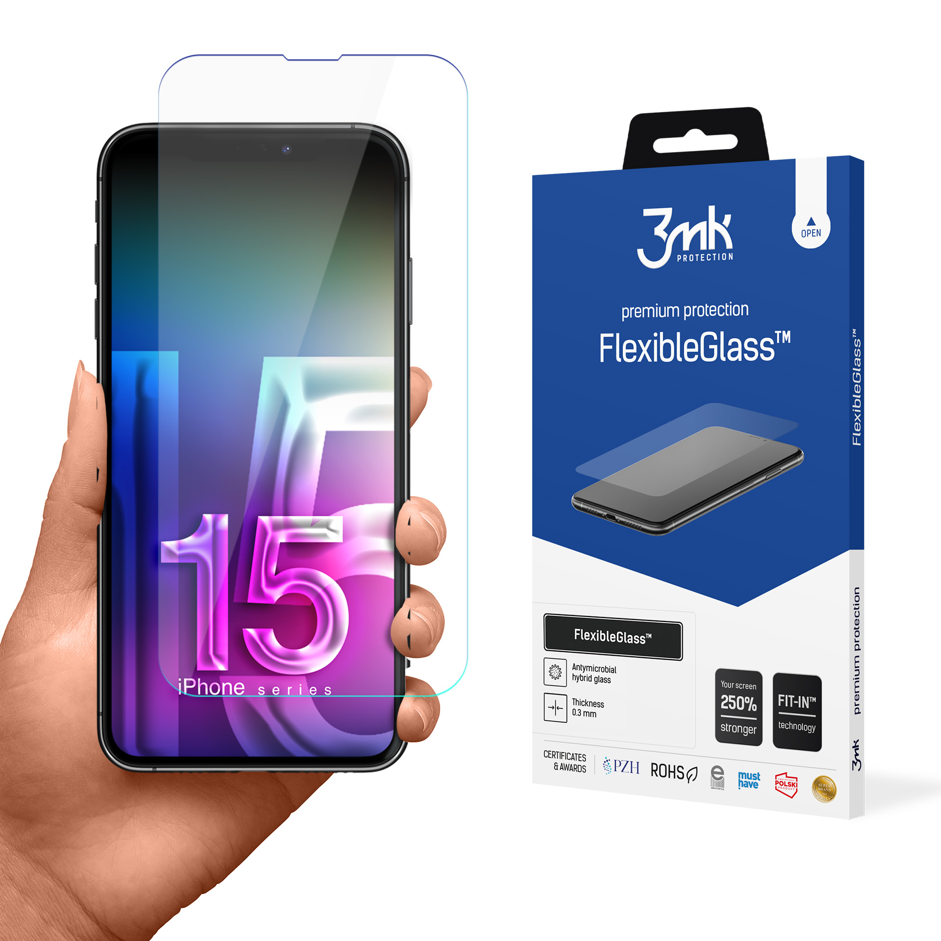 Hibrīdais stikls 3mk FlexibleGlass v2.0 Apple iPhone 15 Pro Max