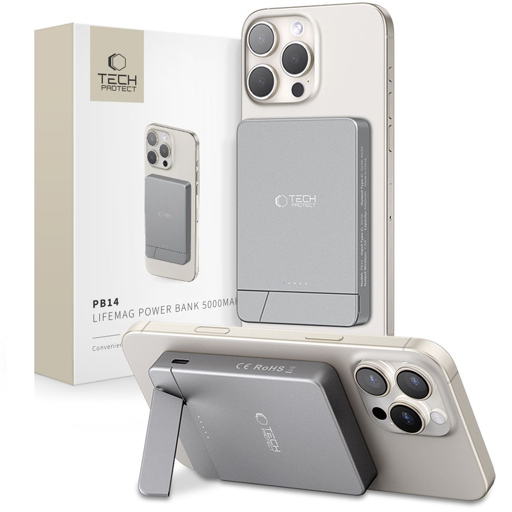 Portatīvais lādētājs Tech-Protect PB14 LifeMag MagSafe 5000 mAh - pelēka