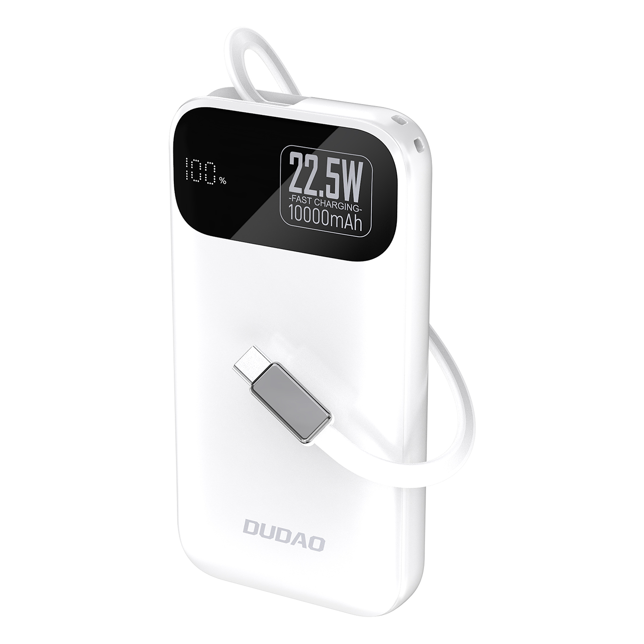 Dudao K31 10000 mAh 22.5W PD portatīvais lādētājs ar iebūvētu kabeli - balta