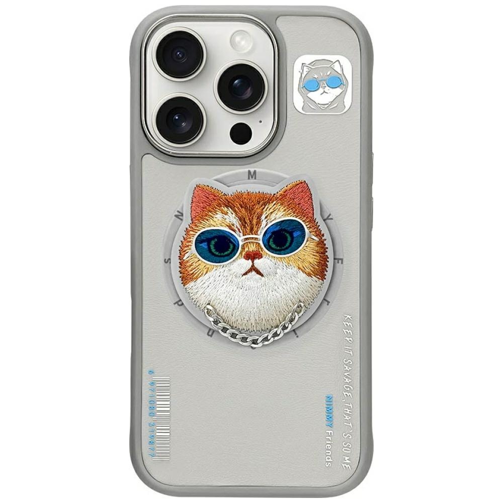 Nimmy Glasses Cool Cat MagSafe viedtālruņa apvalks iPhone 16 Pro - pelēks
