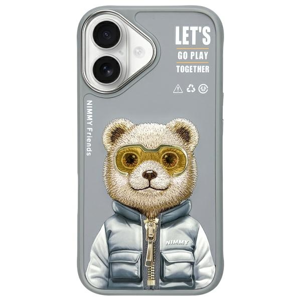 Nimmy Cool&Cute 2.0 Lāča viedtālruņa apvalks iPhone 16 - pelēks