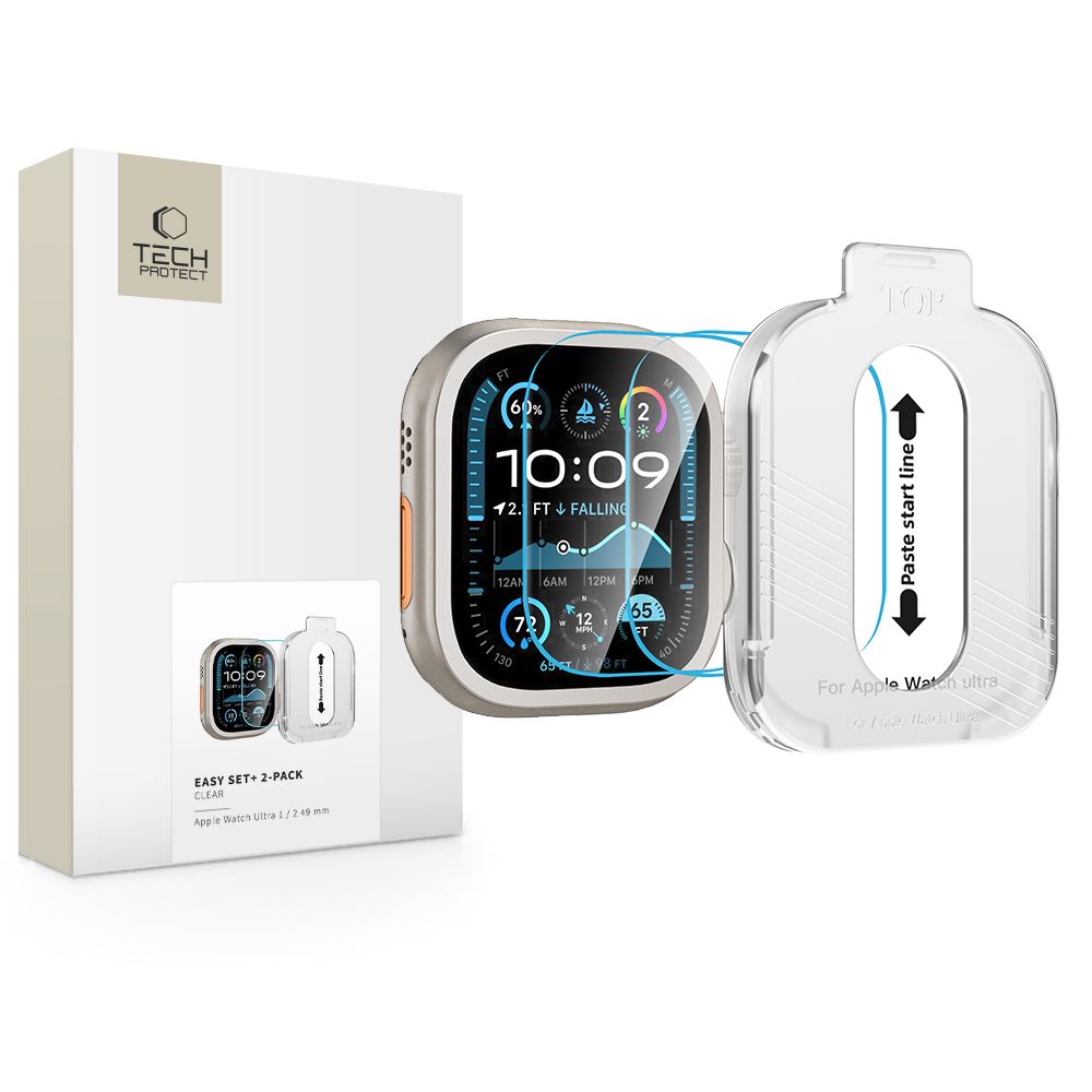 Tech-Protect Easy Set+ rūdītais stikls 2 komplekts Apple Watch Ultra 1/2 49mm - caurspīdīgs