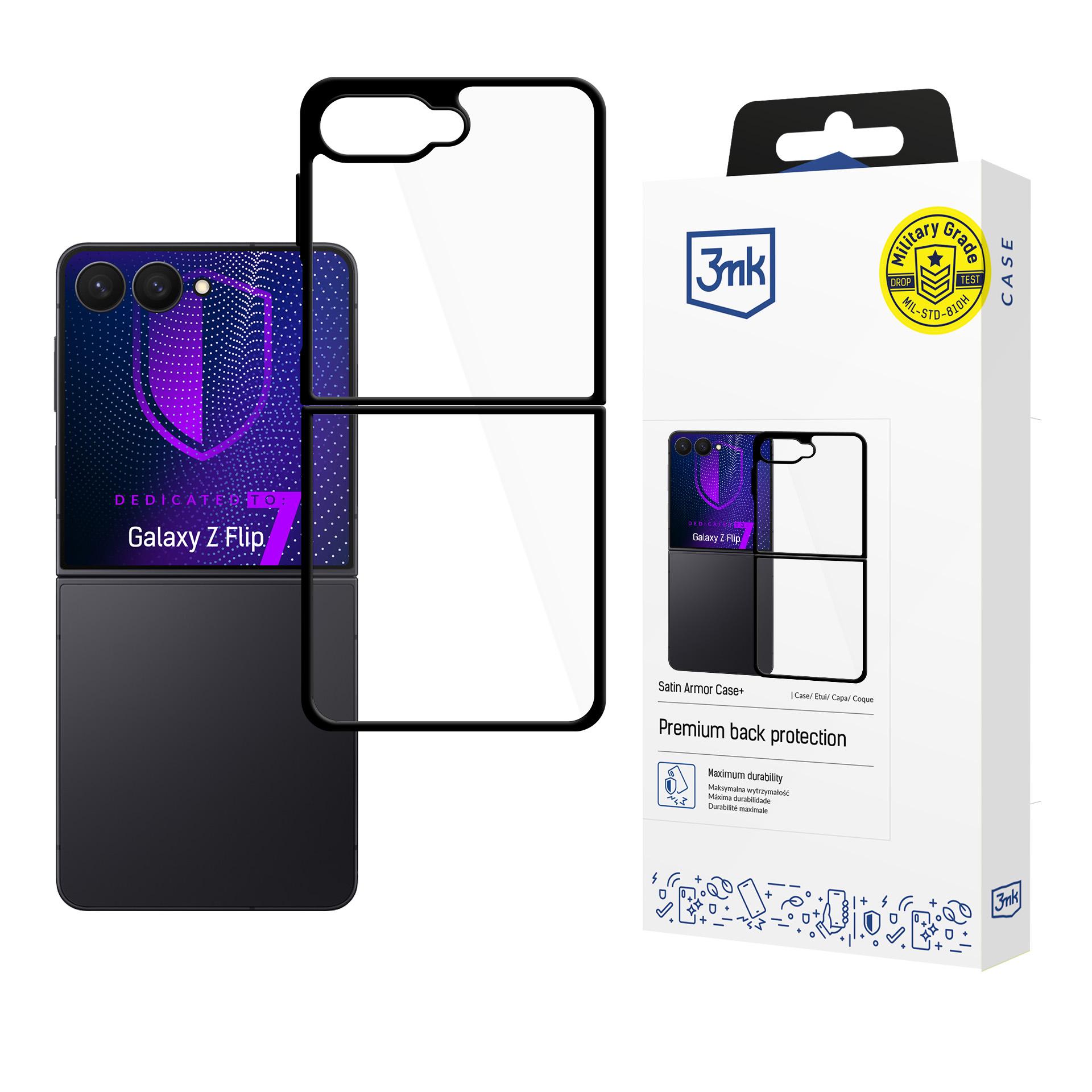 3mk Satin Armor Viedtālruņa apvalks+ Samsung Galaxy Z Flip 7 - caurspīdīgs melns