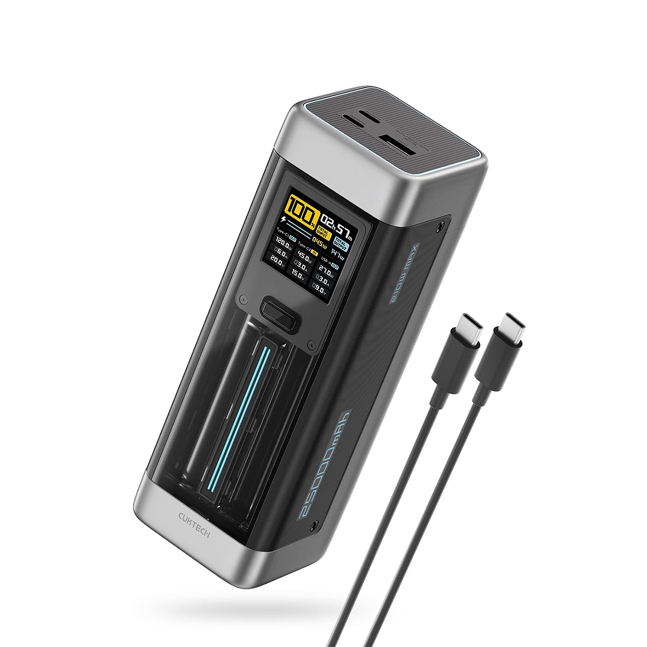 Cuktech CUK00P23GLBK 210W 25000mAh Portatīvais lādētājs 2 x USB-C 1 x USB-A - melns