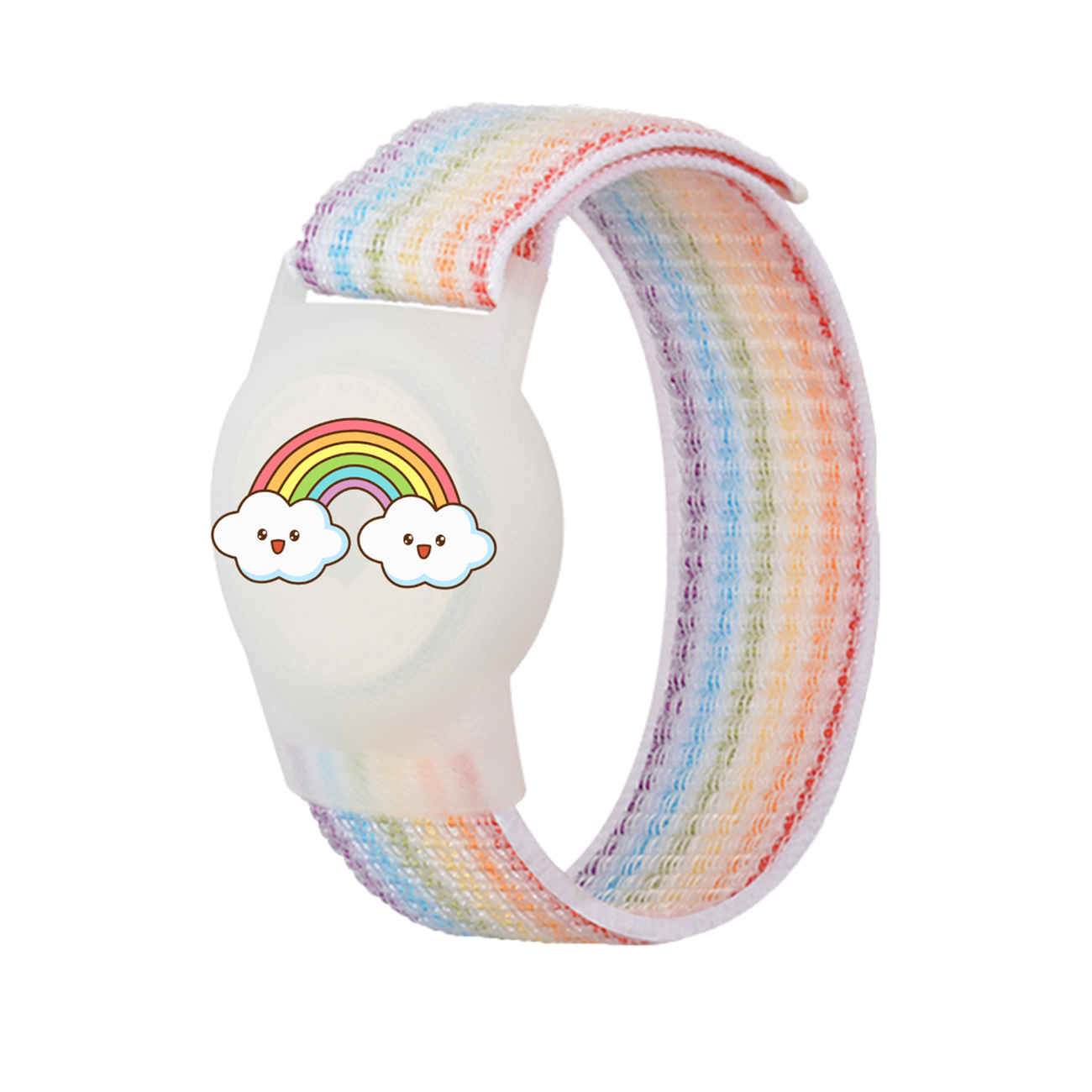 AirTag apvalks ar siksniņu bērniem, neilona aproce - ar varavīksnes krāsu siksniņu