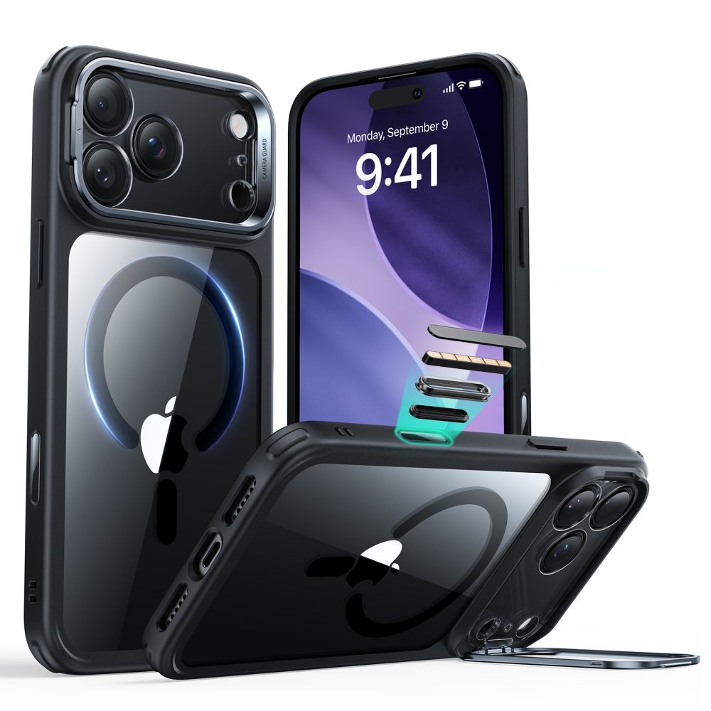 ESR Classic Hybrid Kickstand Magnētiskais viedtālruņa apvalks iPhone 17 Pro Max - caurspīdīgs melns