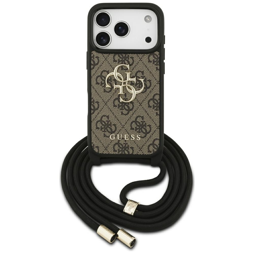 Guess 4G Big Logo Cord Stap soma pāri plecam viedtālrunim iPhone 17 Pro - brūns