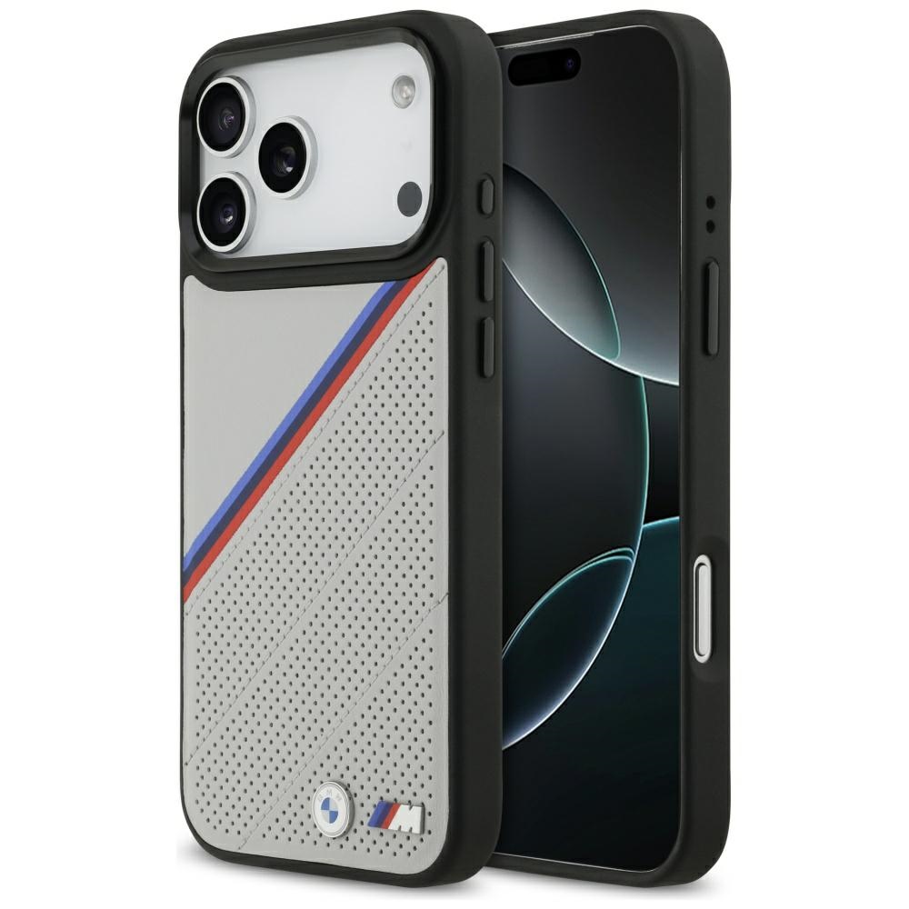 BMW M trīskrāsu metāla logotipa magnētiskais viedtālruņa apvalks iPhone 17 Pro Max - pelēks
