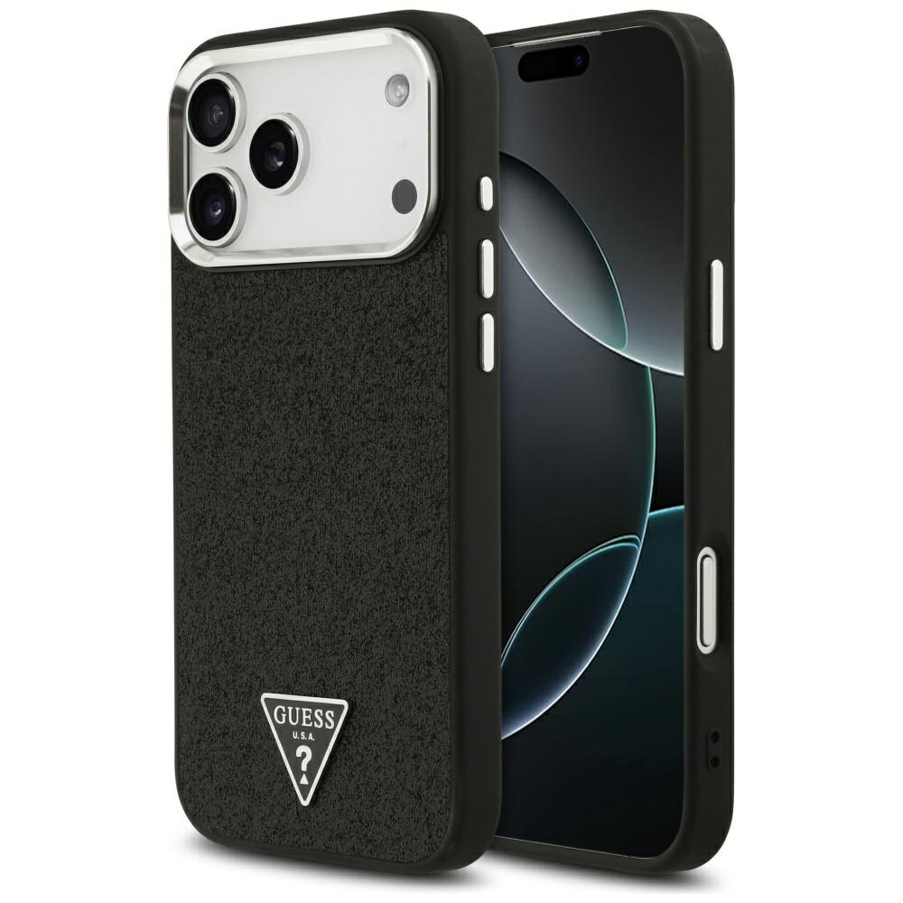 Guess Mirdzošs Trīsstūra Logotips Magnētiskais viedtālruņa apvalks iPhone 17 Pro Max - melns