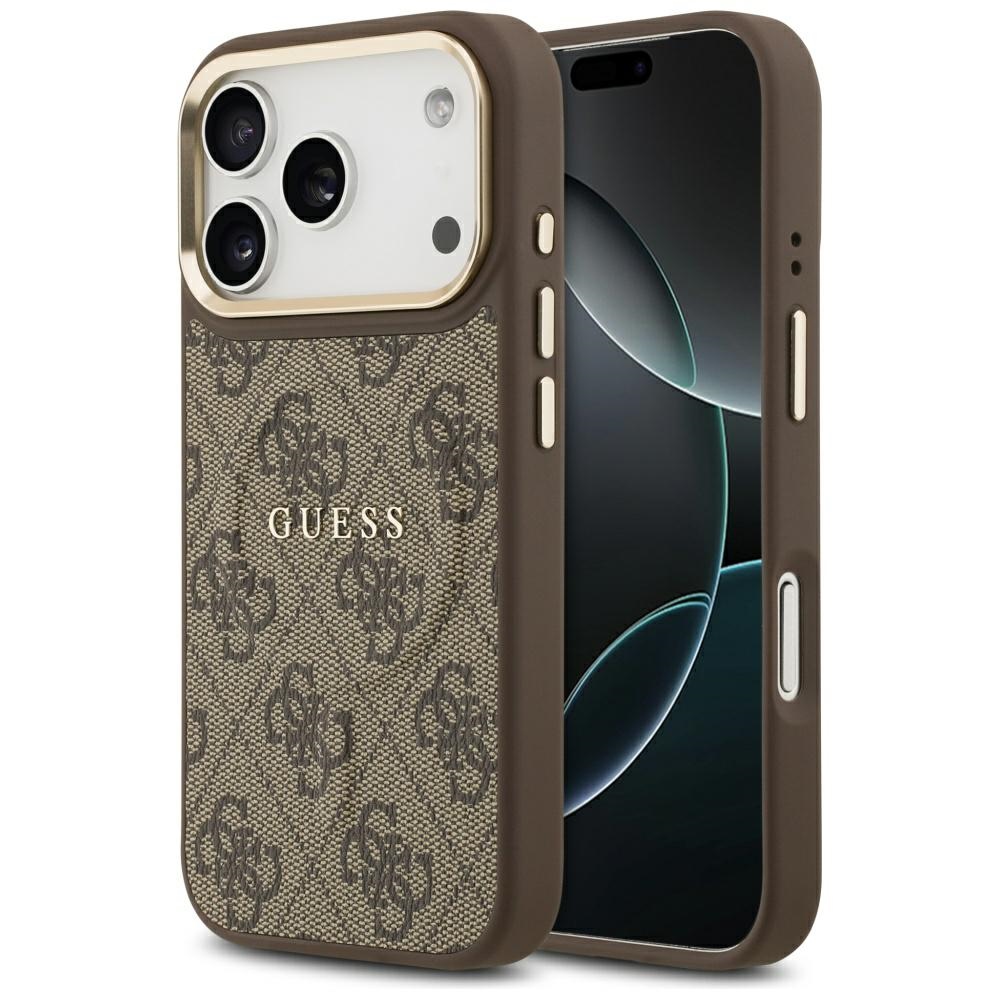Guess 4G PU Classic Logo Magnētiskais viedtālruņa apvalks iPhone 17 Pro - brūns