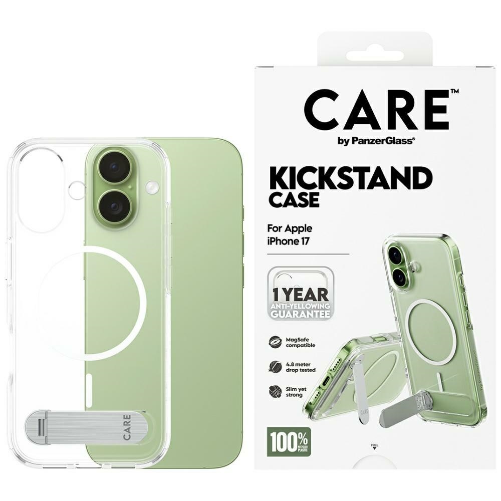 CARE by PanzerGlass Funkcionālais apvalks ar statīvu Magnētiskais iPhone 17 - Caurspīdīgs