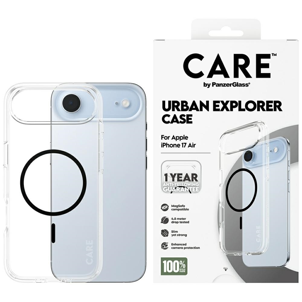 CARE by PanzerGlass Flagship Urban Explorer viedtālruņa apvalks ar melnu MagSafe iPhone Air - caurspīdīgs