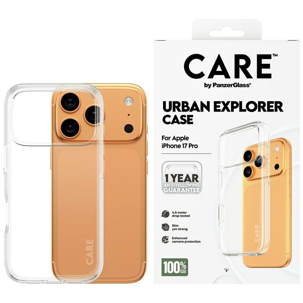 CARE by PanzerGlass Flagship Urban Explorer viedtālruņa apvalks ar caurspīdīgu rāmi iPhone 17 Pro - caurspīdīgs