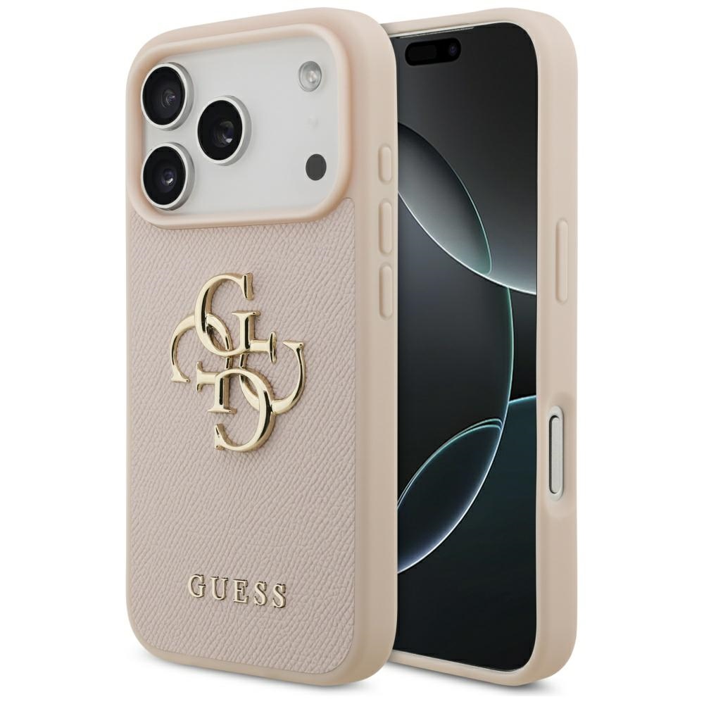 Guess Graudains Liels 4G un Klasiskais Logotips viedtālruņa apvalks iPhone 17 Pro - rozā