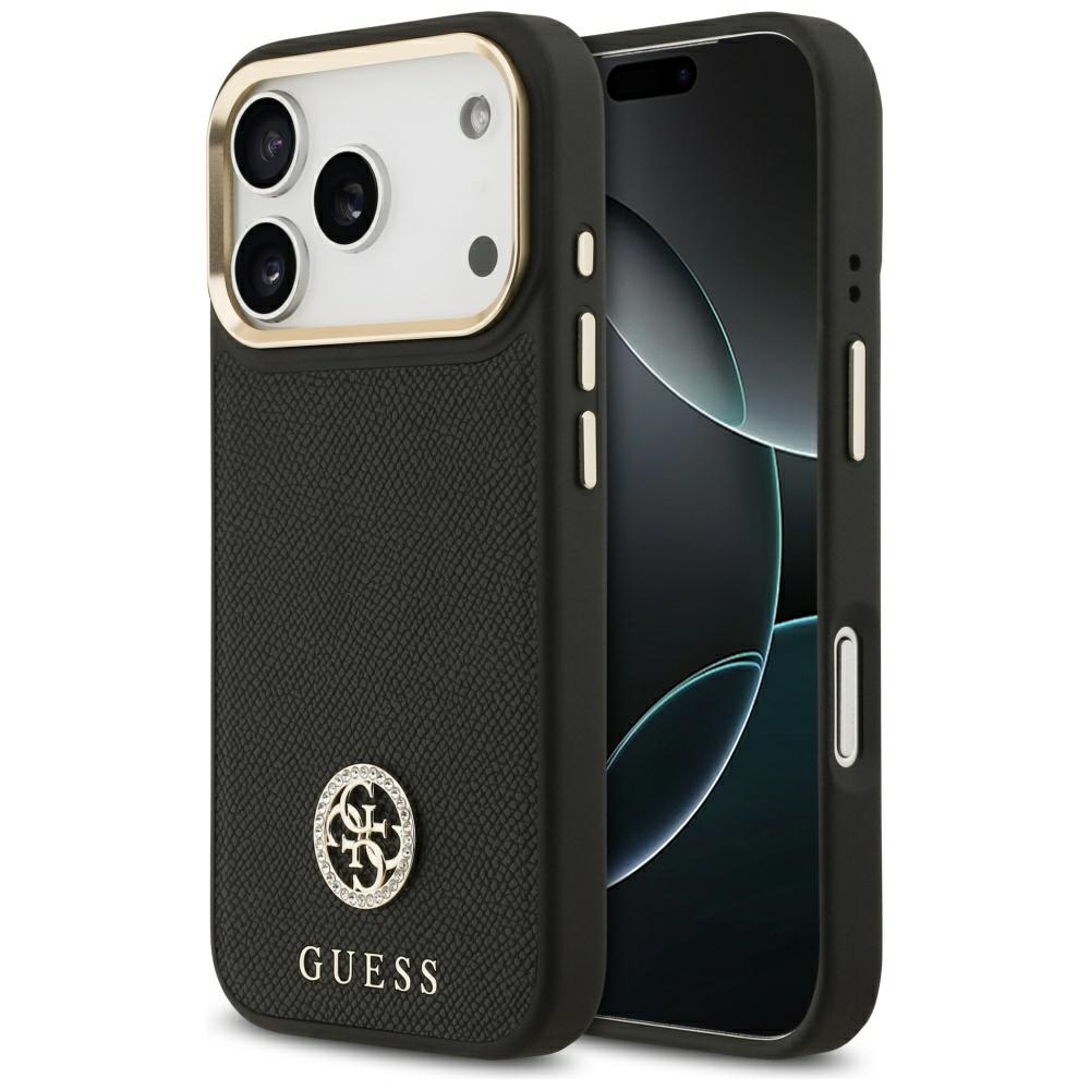 Guess Graudains Strass Logotips Magnētiskais viedtālruņa apvalks iPhone 17 Pro - melns