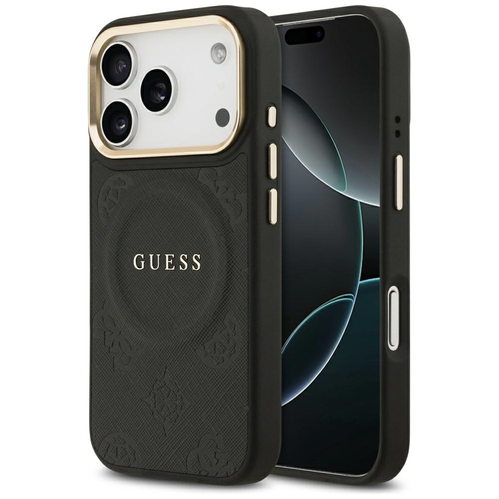 Guess Peony Hot Stamp MagSafe viedtālruņa apvalks iPhone 17 Pro Max - melns