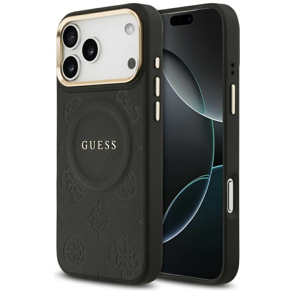 Guess Peony Hot Stamp Magnētiskais viedtālruņa apvalks iPhone 17 Pro Max - melns