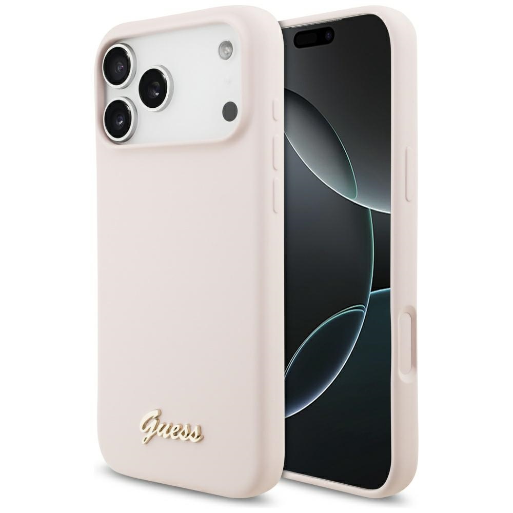 Guess Silikona Skripts Metāla Logo Magnētiskais viedtālruņa apvalks iPhone 17 Pro Max - Rozā