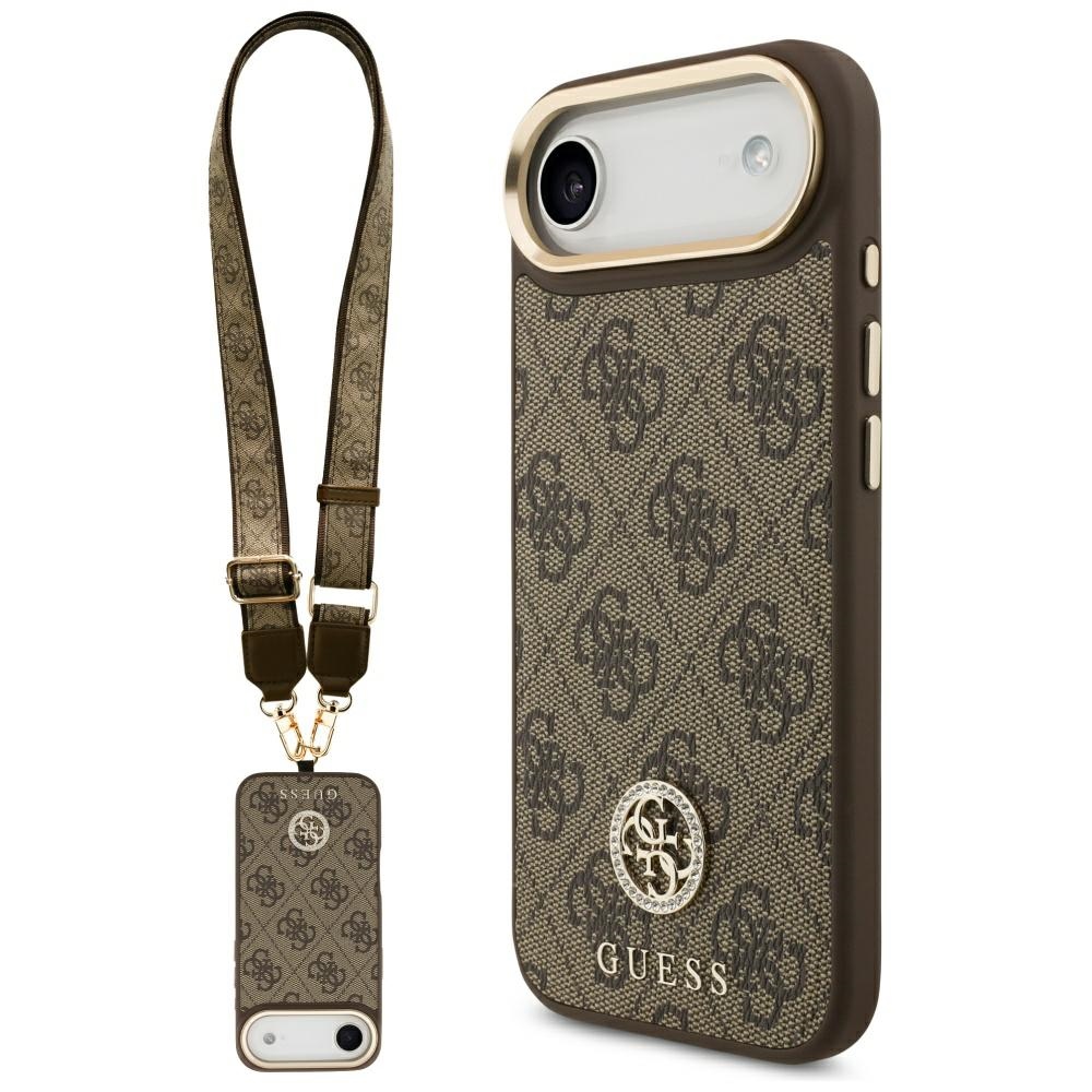 Guess 4G Strass Logo & Big Strap Metal Buttons Magnētiskais viedtālruņa apvalks iPhone Air - brūns