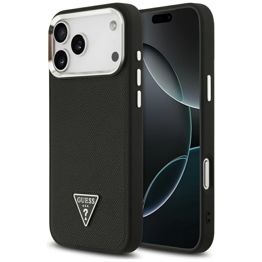 Guess Graudains Trīsstūra logotips Magnētiskais apvalks viedtālrunim iPhone 17 Pro - melns