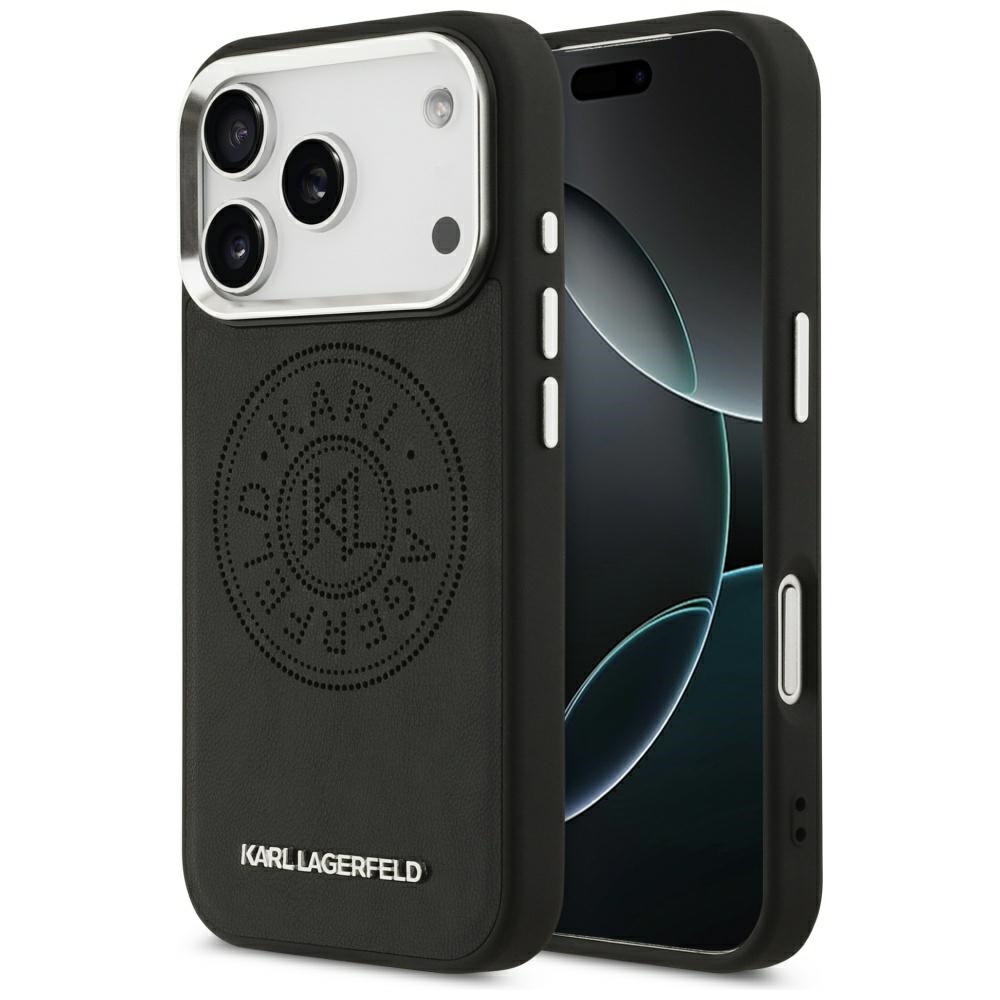 Karl Lagerfeld Point & Metal Logo Magnētiskais viedtālruņa apvalks iPhone 17 Pro - Melns