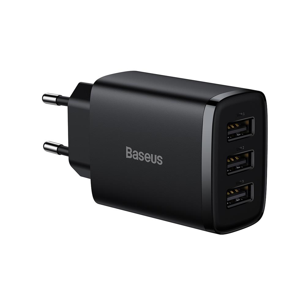Baseus lādētājs Compact 3 x USB melns 17w