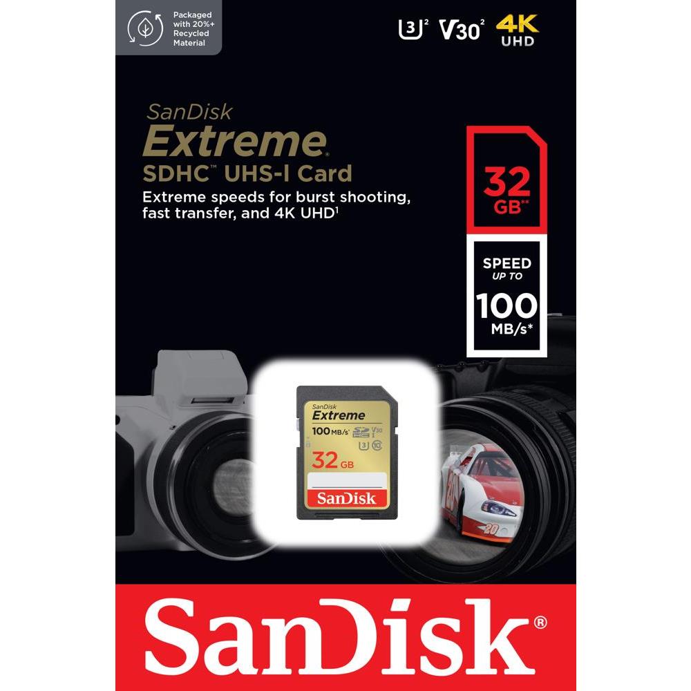 SanDisk atmiņas karte Extreme SDHC 32GB 100/60MB/s C10 V30 UHS-I U3