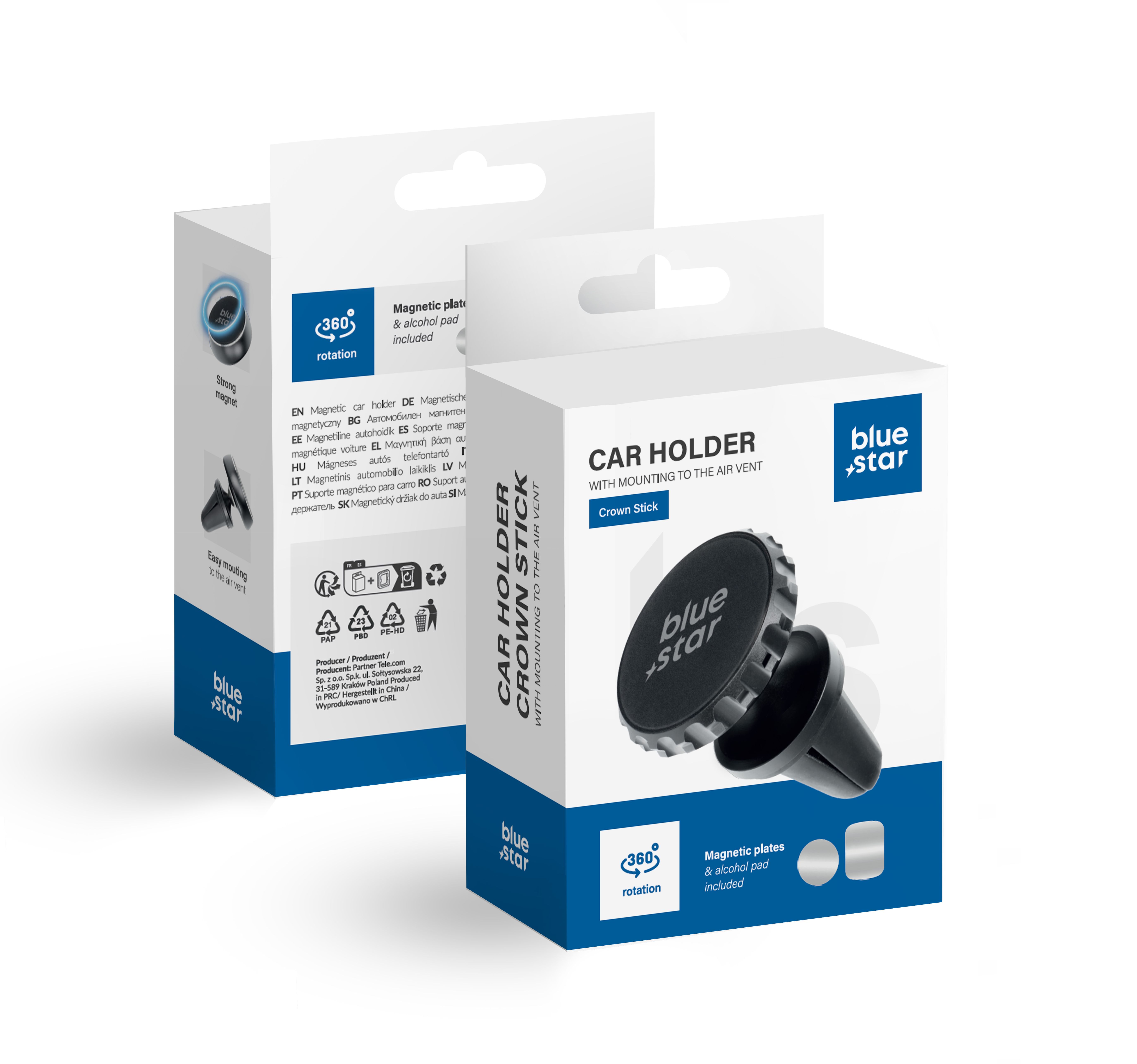 BLUE STAR magnētiskais automobiļa turētājs gaisa ventilācijai CROWN MAGNETIC melns