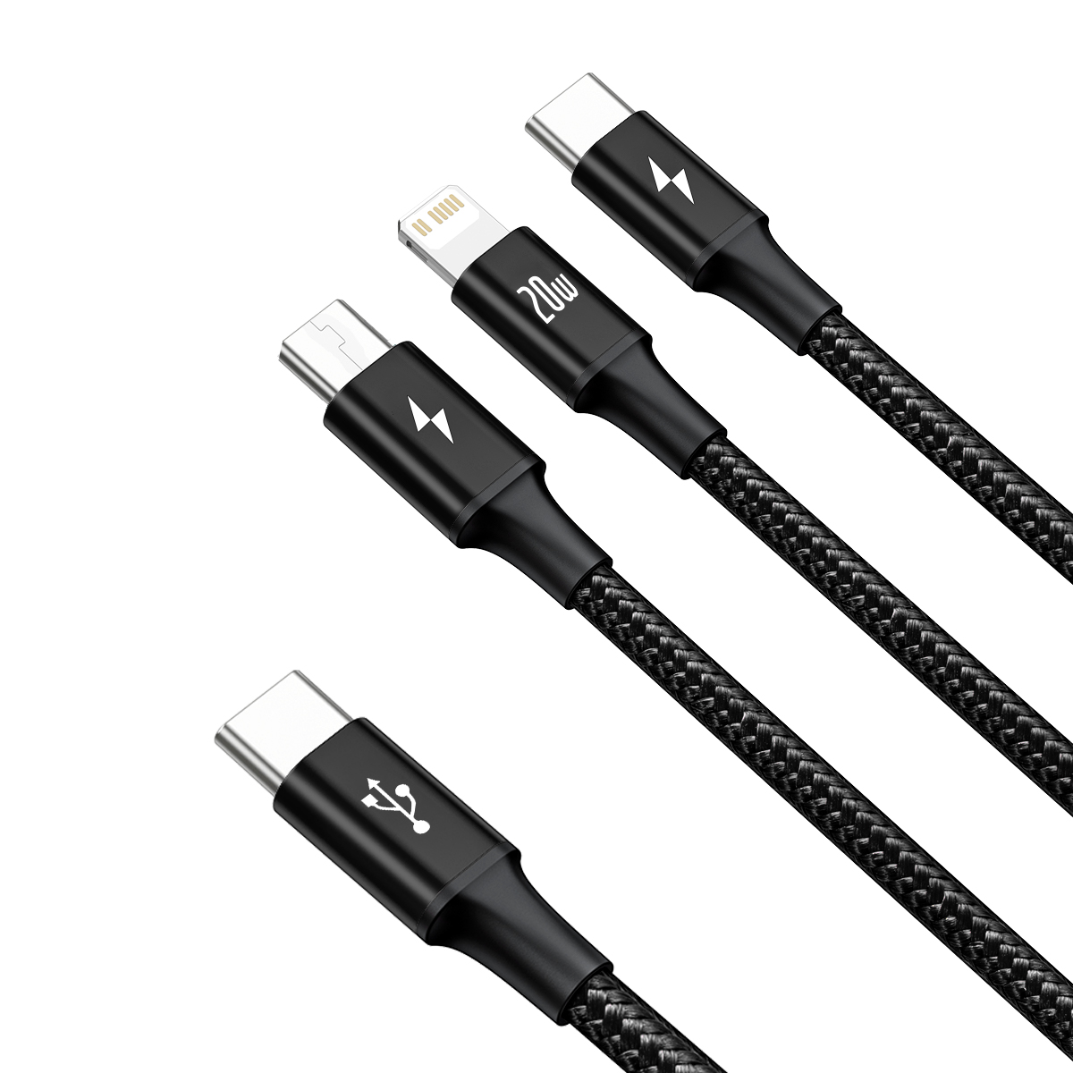 Baseus kabelis 3in1 Rapid PD USB-C - micro USB + Lightning + USB-C 1,5m melns 20W