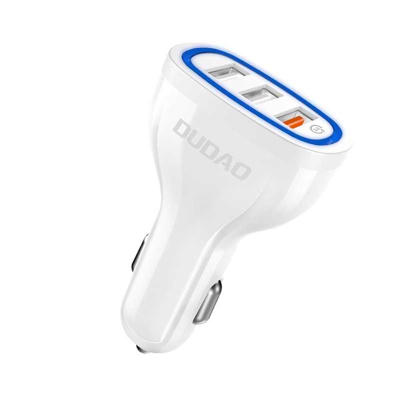 Dudao automašīnas lādētājs ar ātru uzlādi Quick Charge 3.0 QC3.0 2.4A 18W 3x USB balts (R7S white)