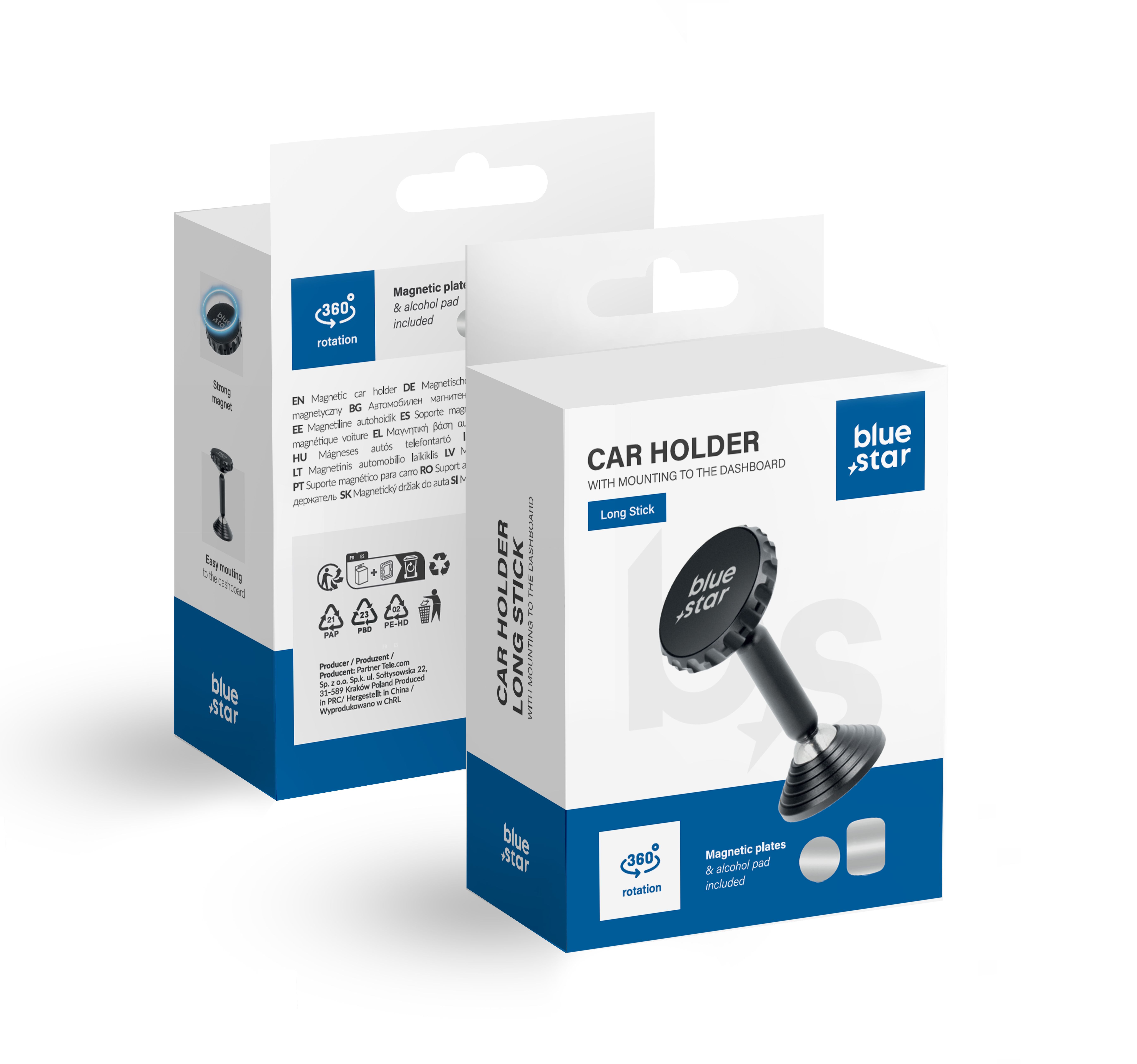 BLUE STAR magnētiskais automobiļa turētājs priekšējā paneļa LONG STICK melns