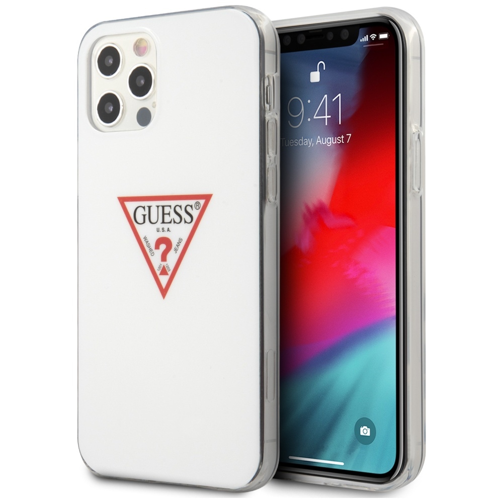 Guess GUHCP12MPCUCTLWH iPhone 12/12 Pro 6.1" balts cietais apvalks Triangle kolekcija