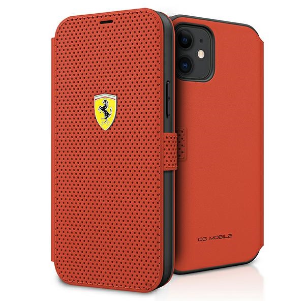 Ferrari FESPEFLBKP12SRE iPhone 12 mini 5.4" sarkans grāmatas tipa vāciņš On Track perforēts