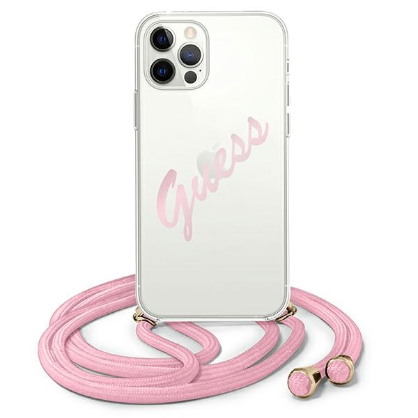 Guess Script Vintage iPhone 12 Pro Max 6.7" apvalks - rozā