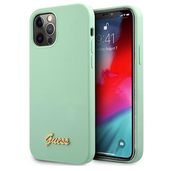 Guess GUHCP12MLSLMGGN iPhone 12/12 Pro 6.1" zaļais Metal Logo Script