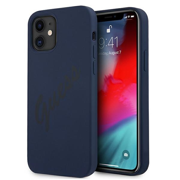 Guess GUHCP12SLSVSBL iPhone 12 mini 5.4" zils/zils cietais apvalks Script Vintage