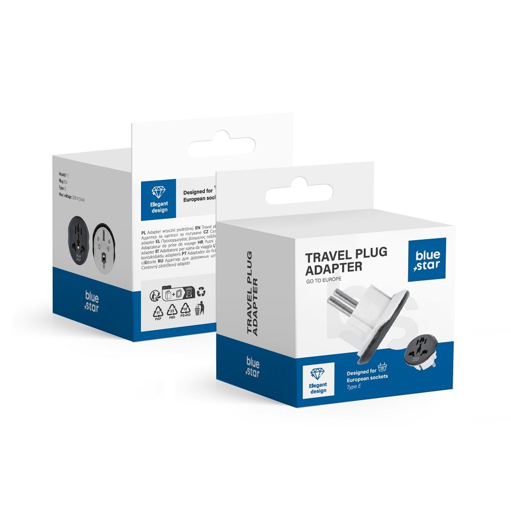 BLUE STAR ceļojuma adapters GO TO Europe (Type E) 16A balts