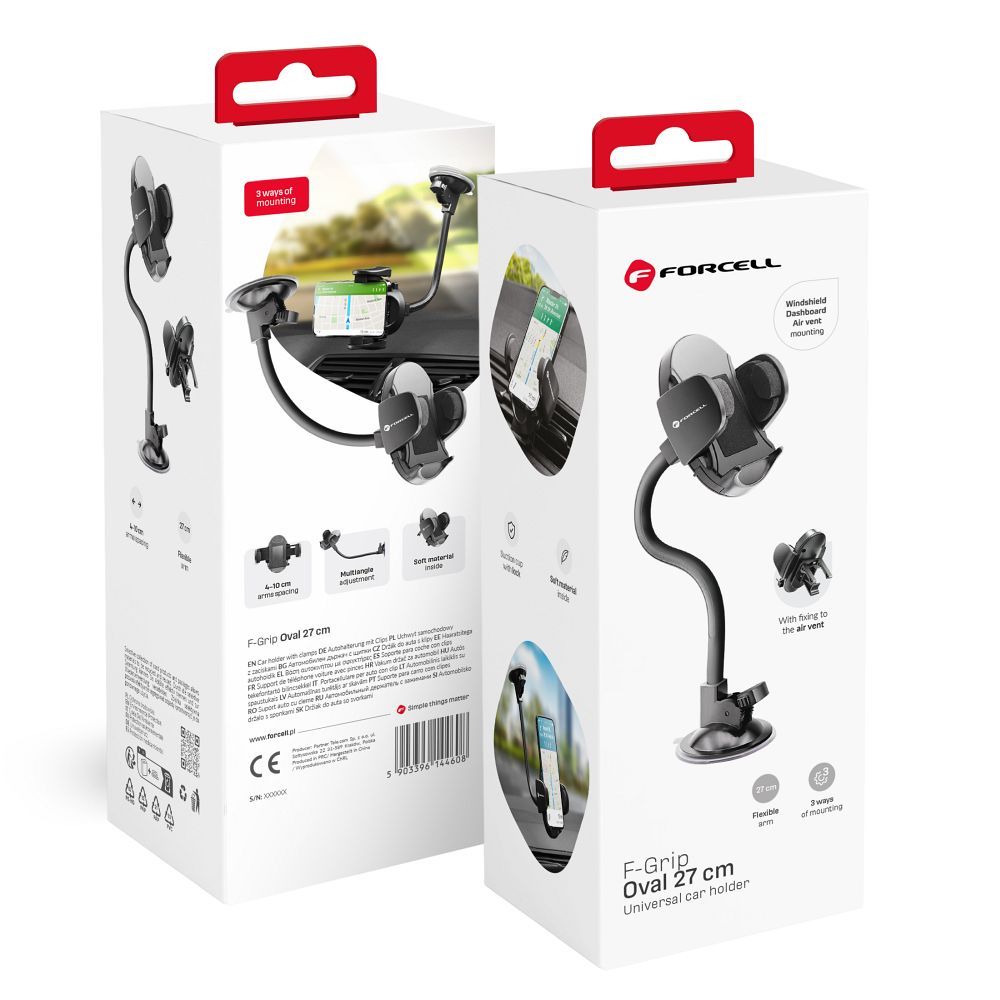 FORCELL F-GRIP Oval 27 cm auto turētājs vējstiklam / paneļim / ventilācijas atverei melns
