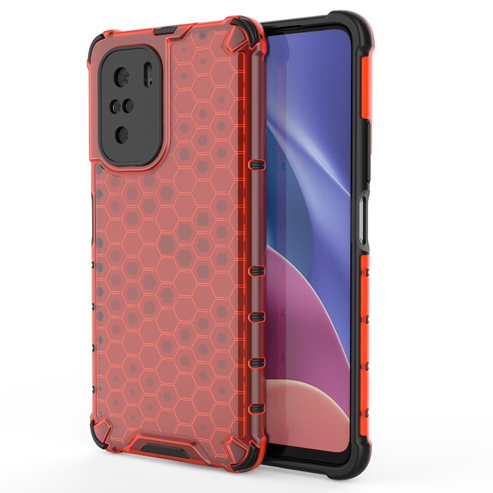 Honeycomb apvalks bruņu apvalks ar TPU buferi Xiaomi Redmi K40 Pro+ / K40 Pro / K40 / Poco F3 sarkans