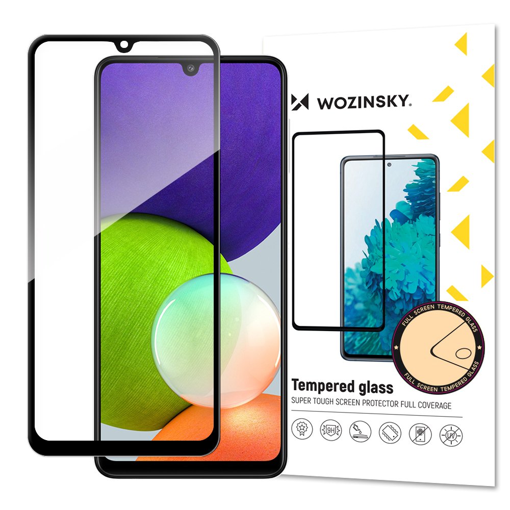 Wozinsky Aizsargstikls pilna līme īpaši izturīgs aizsargstikls pilns pārklājums ar rāmi apvalks draudzīgs Samsung Galaxy A22 4G melns