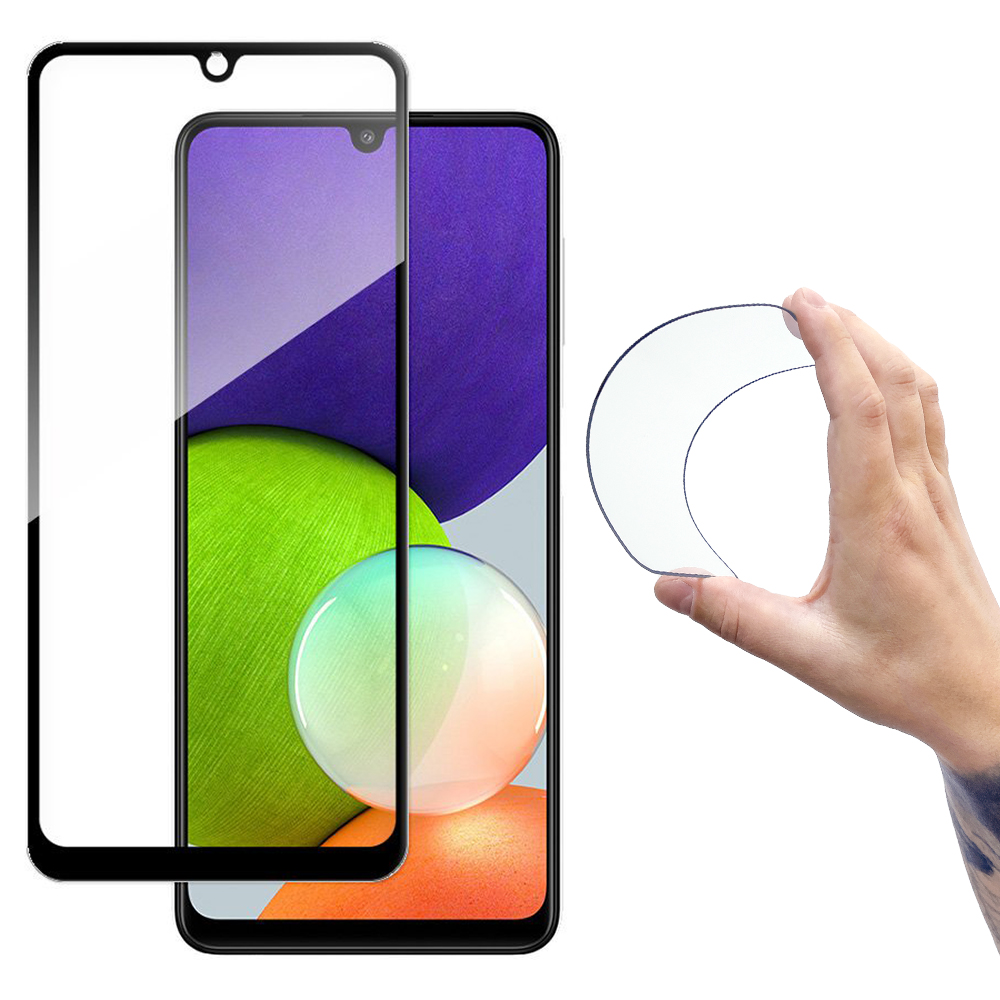 Wozinsky Pilns pārklājums Flexi Nano stikls hibrīds aizsargstikls ar rāmi Samsung Galaxy A22 4G melns