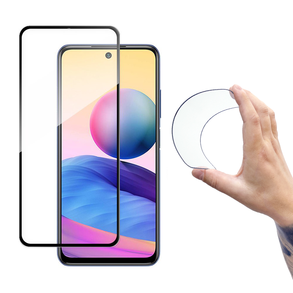 Wozinsky Pilns pārklājums Flexi Nano stikls hibrīds aizsargstikls ar rāmi Xiaomi Redmi Note 10 5G melns