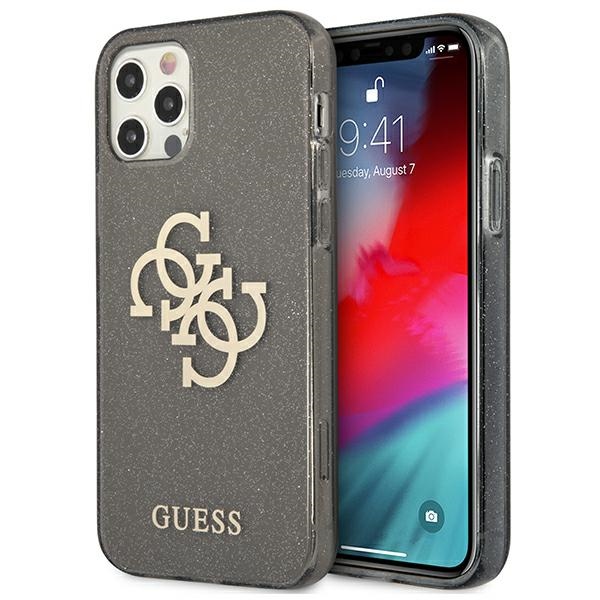 Guess GUHCP12LPCUGL4GBK iPhone 12 Pro Max 6.7" melns/melns cietais apvalks Spīdums 4G Liels Logotips